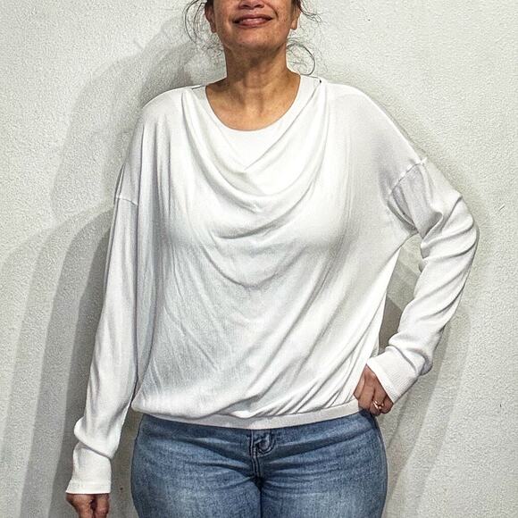 Evereve White Cowl Neck Top Sz L - Picture 1 of 11